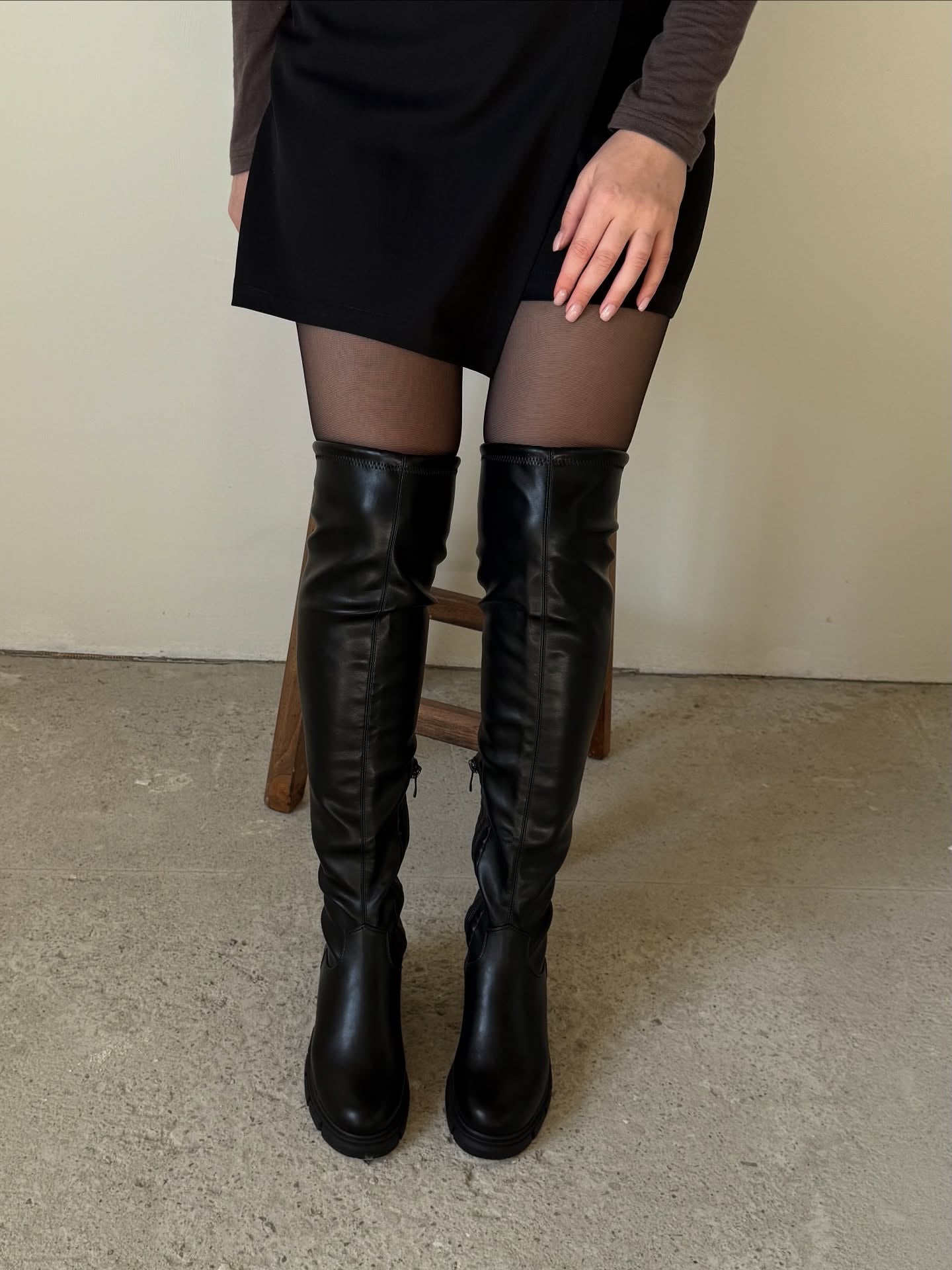 Black Over-the-Knee Leather Boots