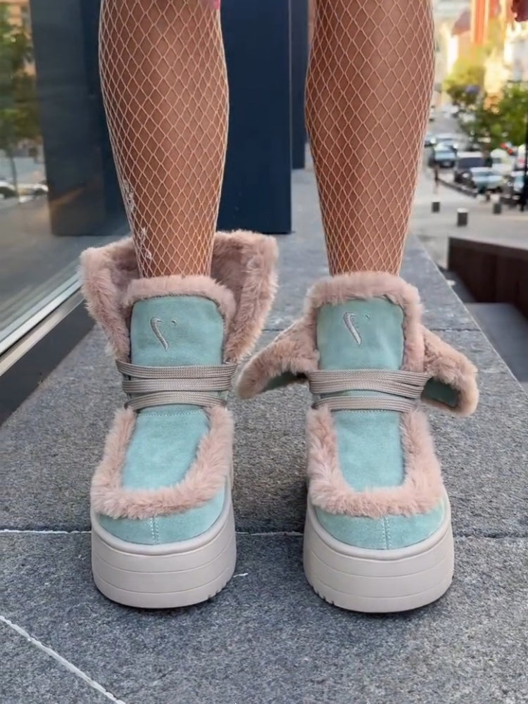 Faux-Fur Platform Boots With Straps