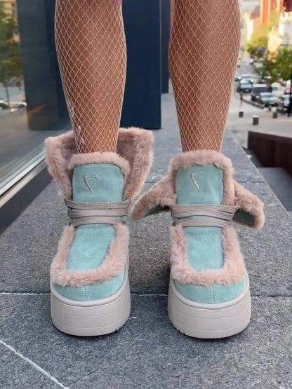 Faux-Fur Platform Boots With Straps