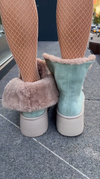 Faux-Fur Platform Boots With Straps