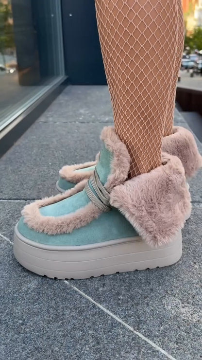 Faux-Fur Platform Boots With Straps