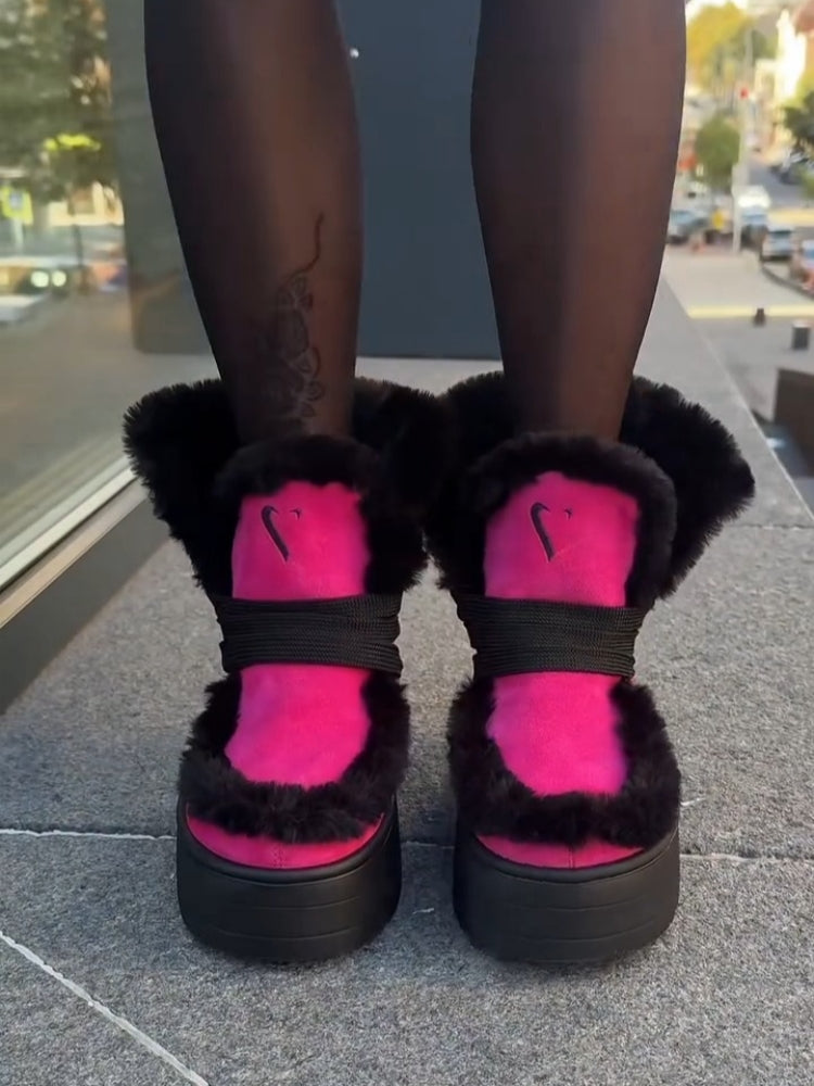 Faux-Fur Platform Boots With Straps