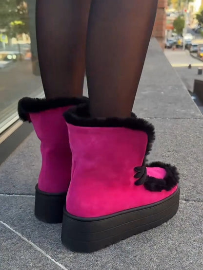 Faux-Fur Platform Boots With Straps