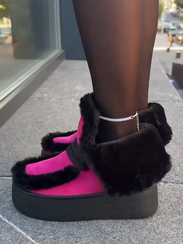 Faux-Fur Platform Boots With Straps