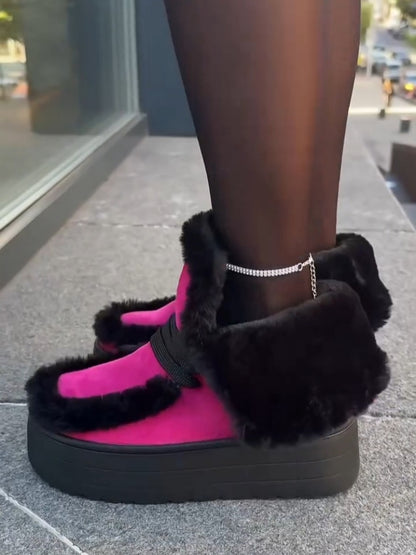 Faux-Fur Platform Boots With Straps