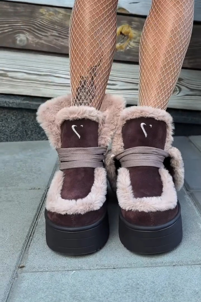 Faux-Fur Platform Boots With Straps