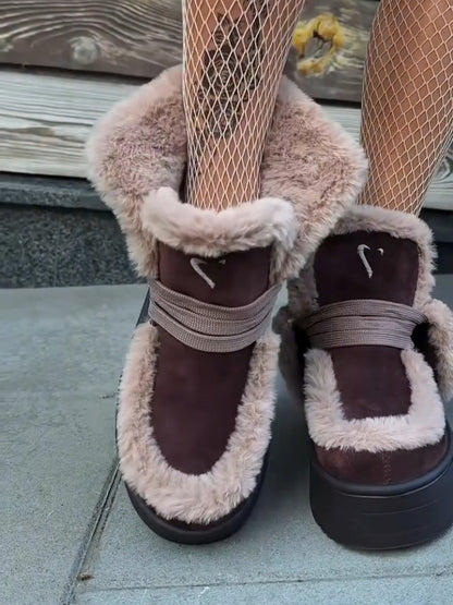 Faux-Fur Platform Boots With Straps