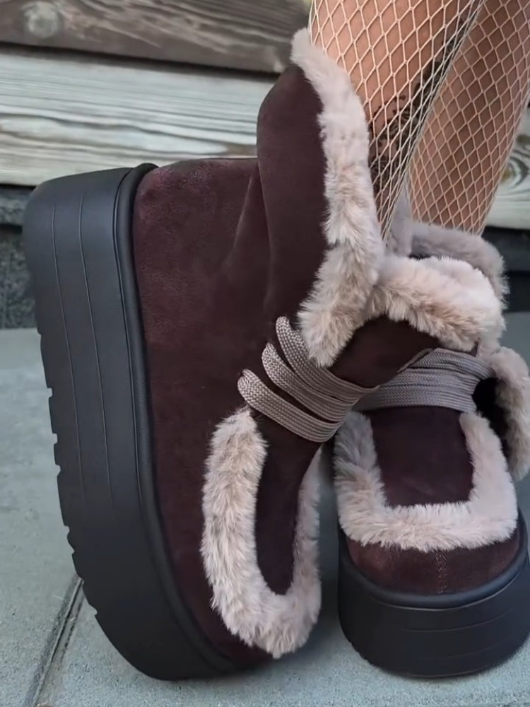 Faux-Fur Platform Boots With Straps
