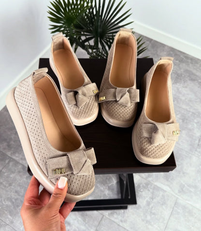 Beige Knit-Texture Loafers
