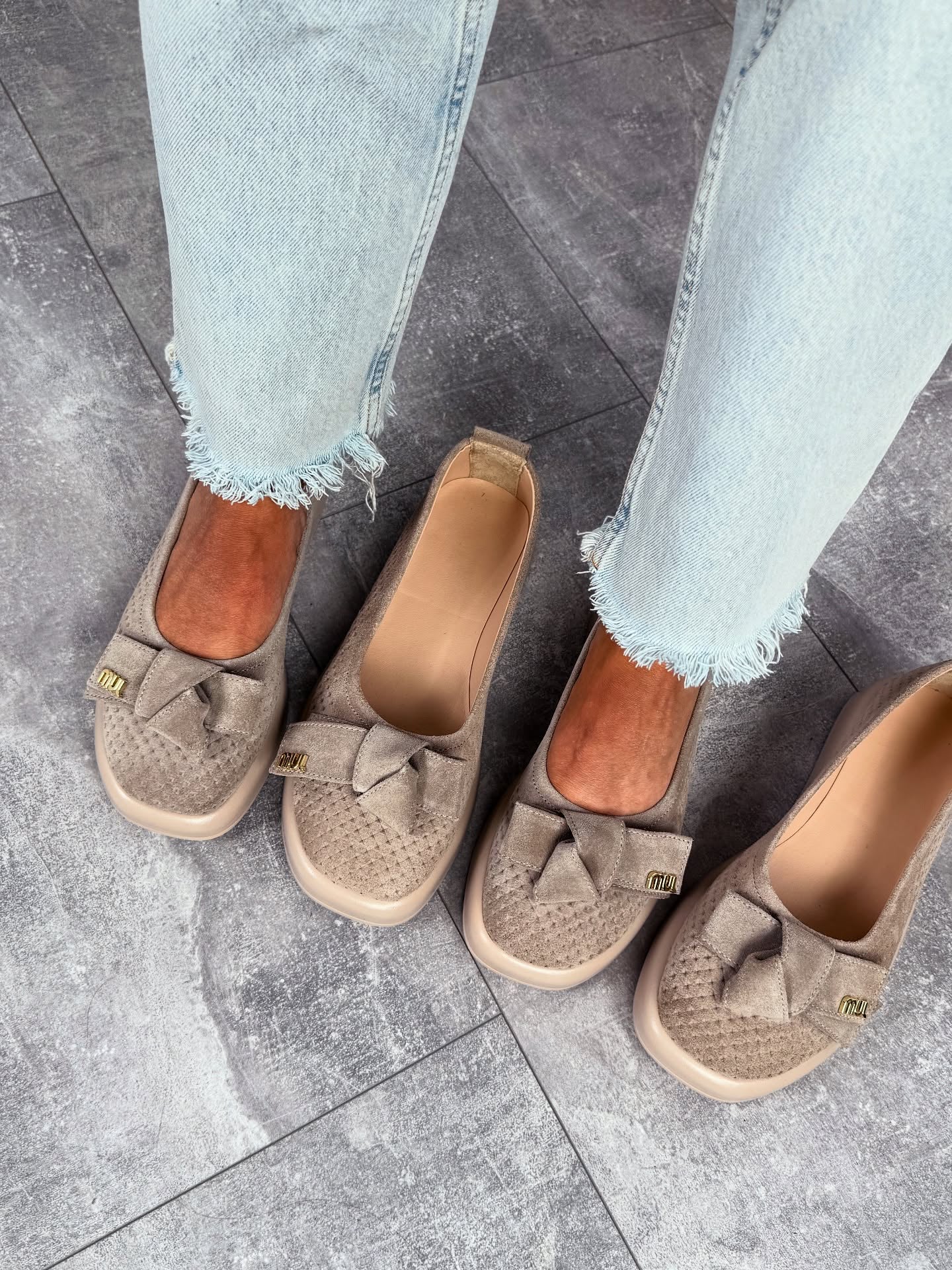 Beige Knit-Texture Loafers