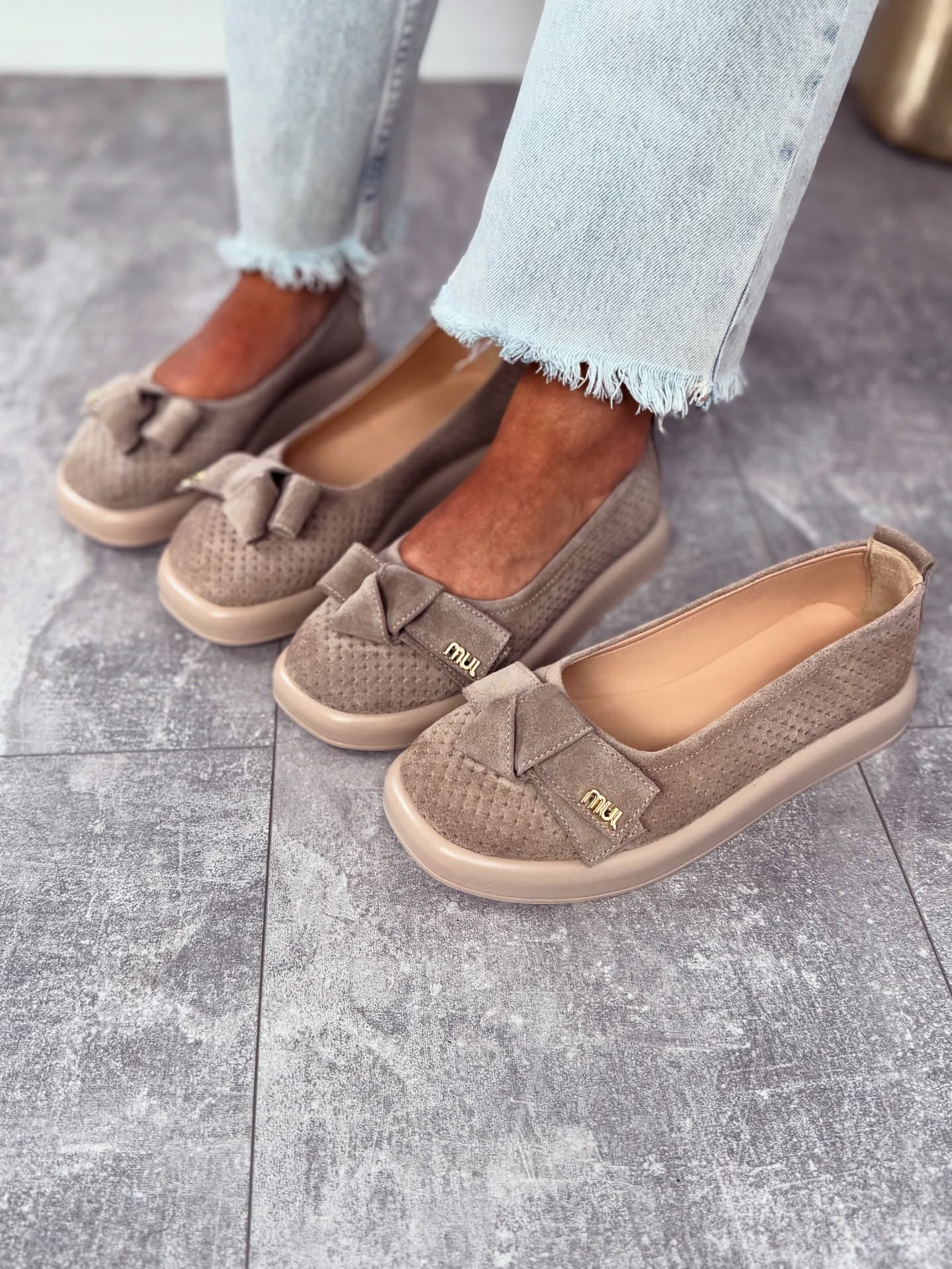 Beige Knit-Texture Loafers