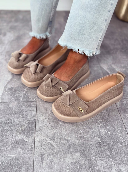 Beige Knit-Texture Loafers