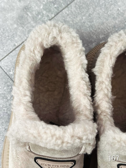 Beige Faux-Fur-Lrench Platform Boots