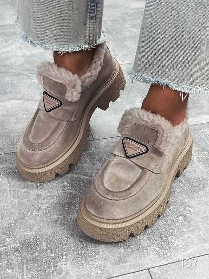 Beige Faux-Fur-Lrench Platform Boots