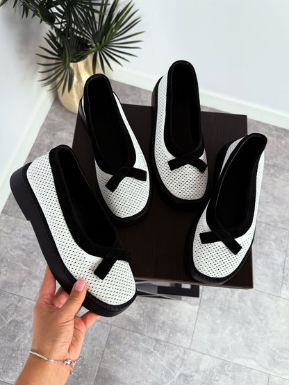 Mesh Platform Loafers With Bow Accent