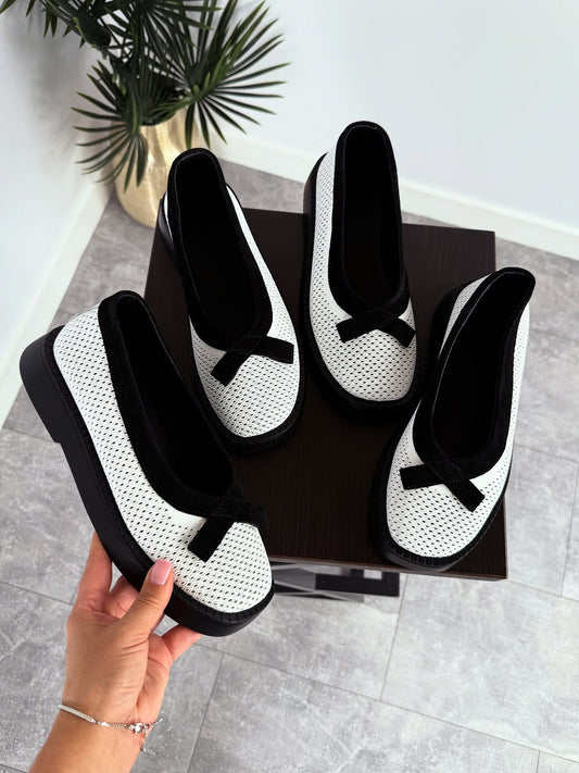 Mesh Platform Loafers With Bow Accent