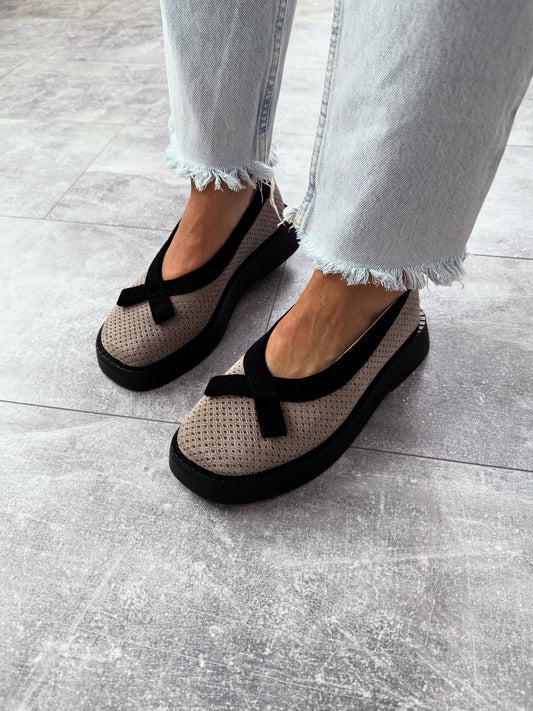 Mesh Platform Loafers With Bow Accent