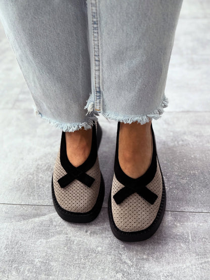 Mesh Platform Loafers With Bow Accent