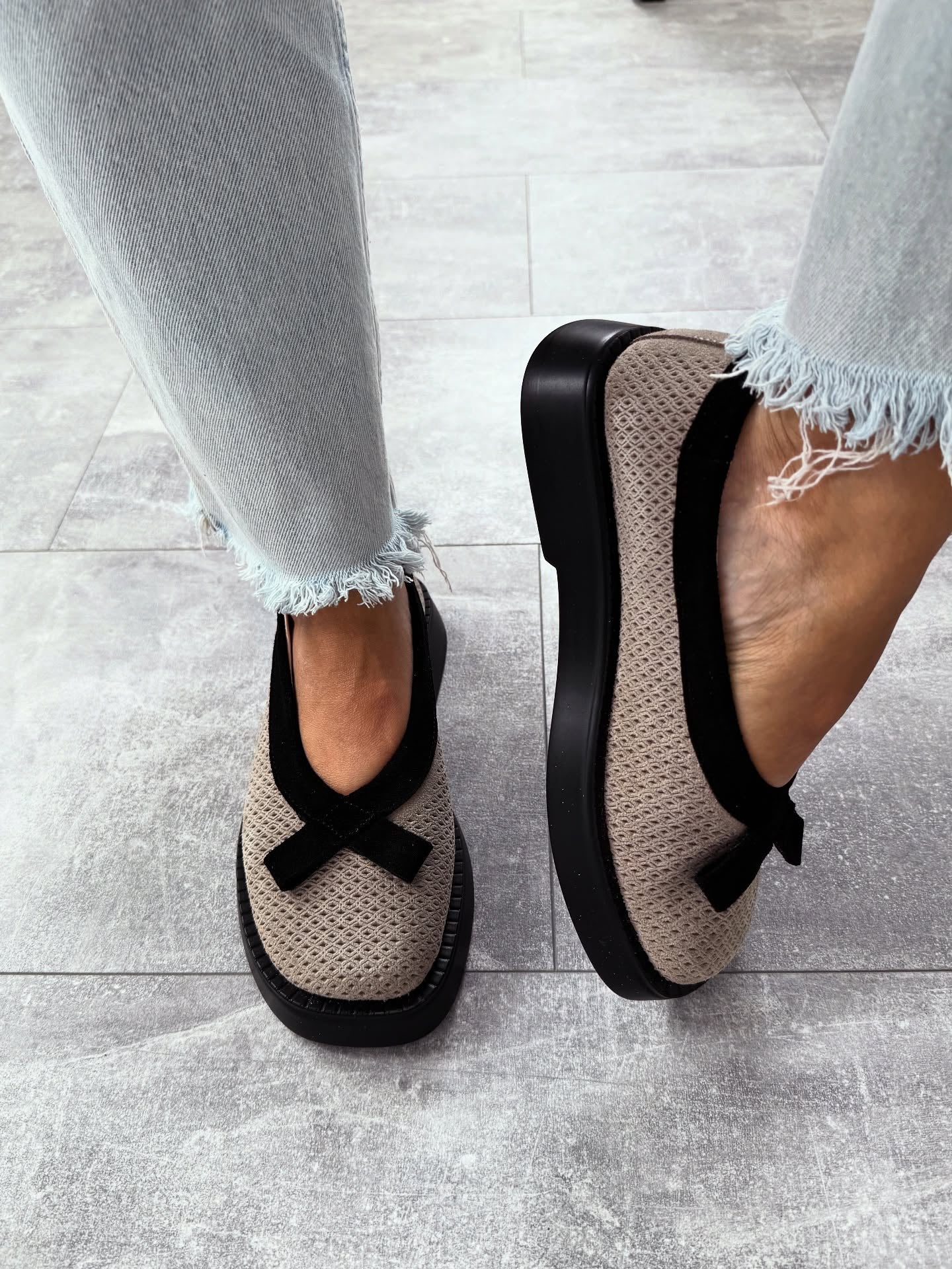 Mesh Platform Loafers With Bow Accent