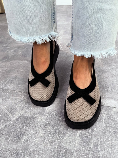 Mesh Platform Loafers With Bow Accent