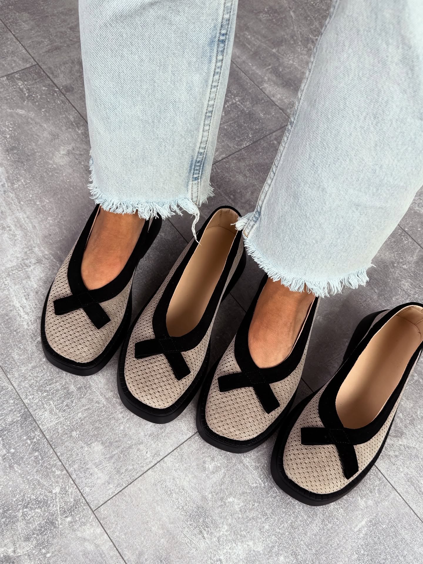 Mesh Platform Loafers With Bow Accent