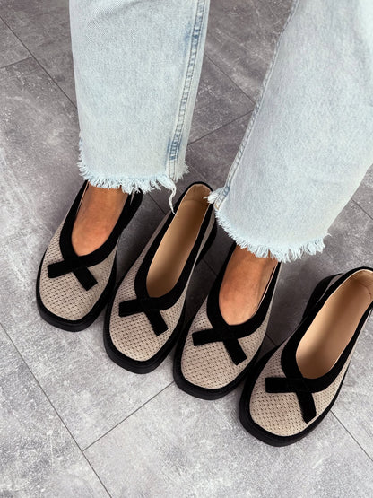 Mesh Platform Loafers With Bow Accent
