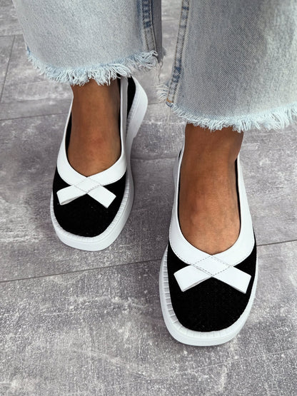 Mesh Platform Loafers With Bow Accent
