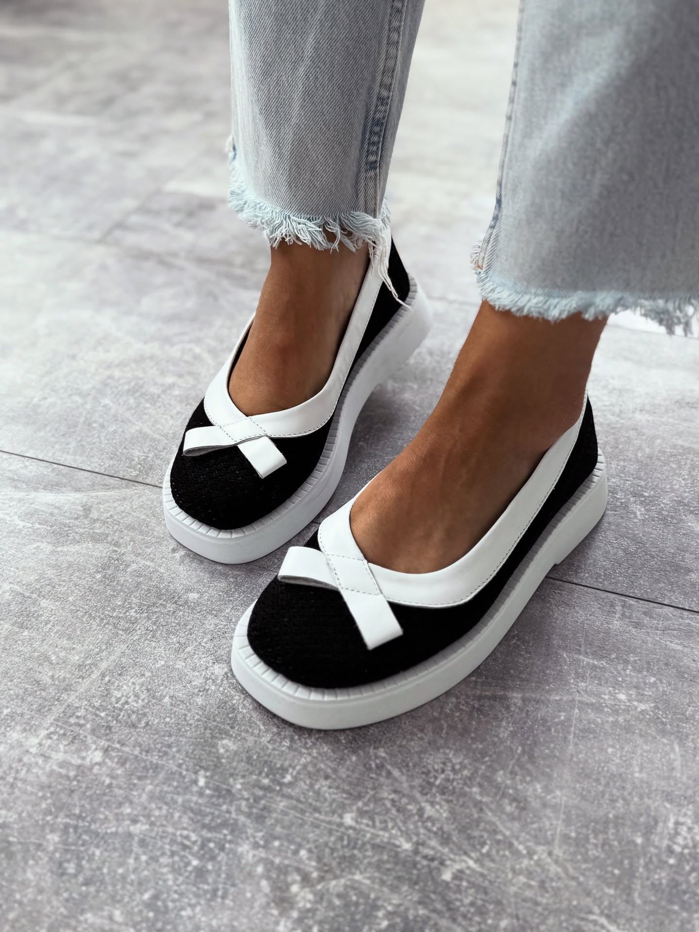 Mesh Platform Loafers With Bow Accent