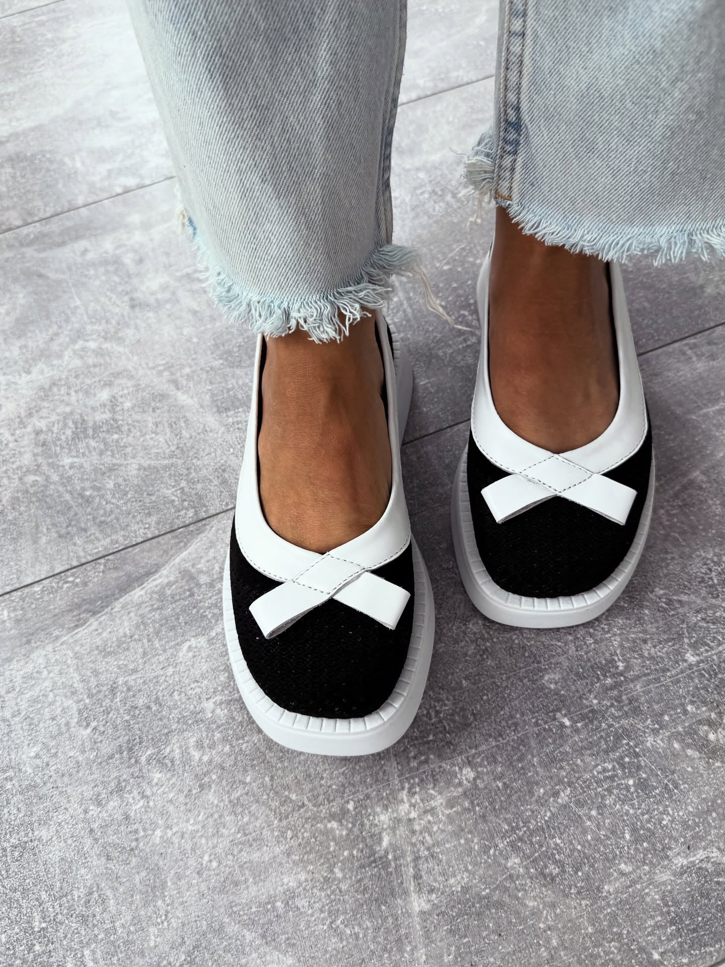 Mesh Platform Loafers With Bow Accent