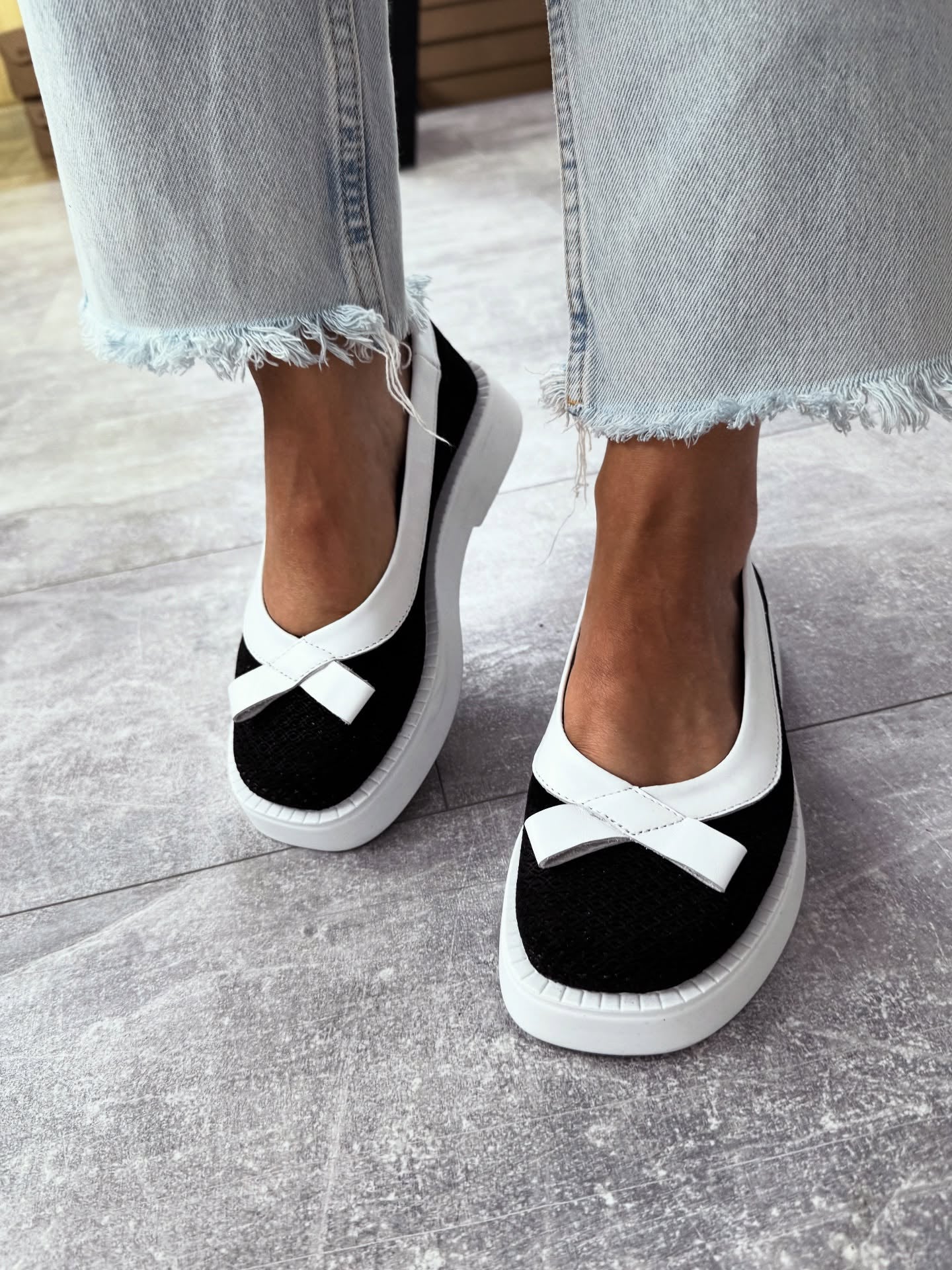 Mesh Platform Loafers With Bow Accent