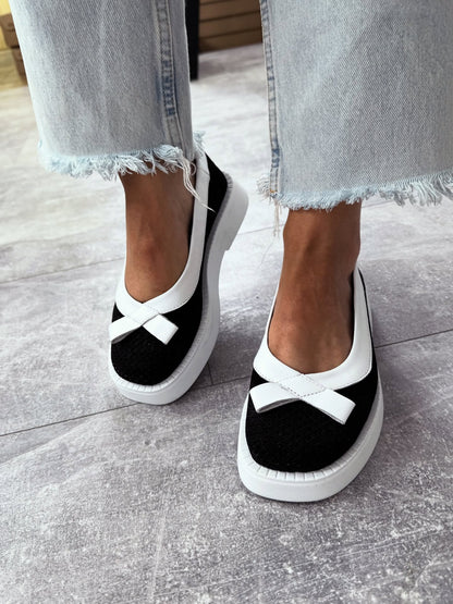 Mesh Platform Loafers With Bow Accent