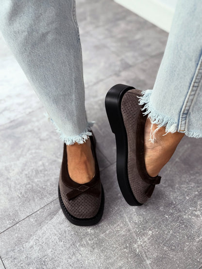 Mesh Platform Loafers With Bow Accent