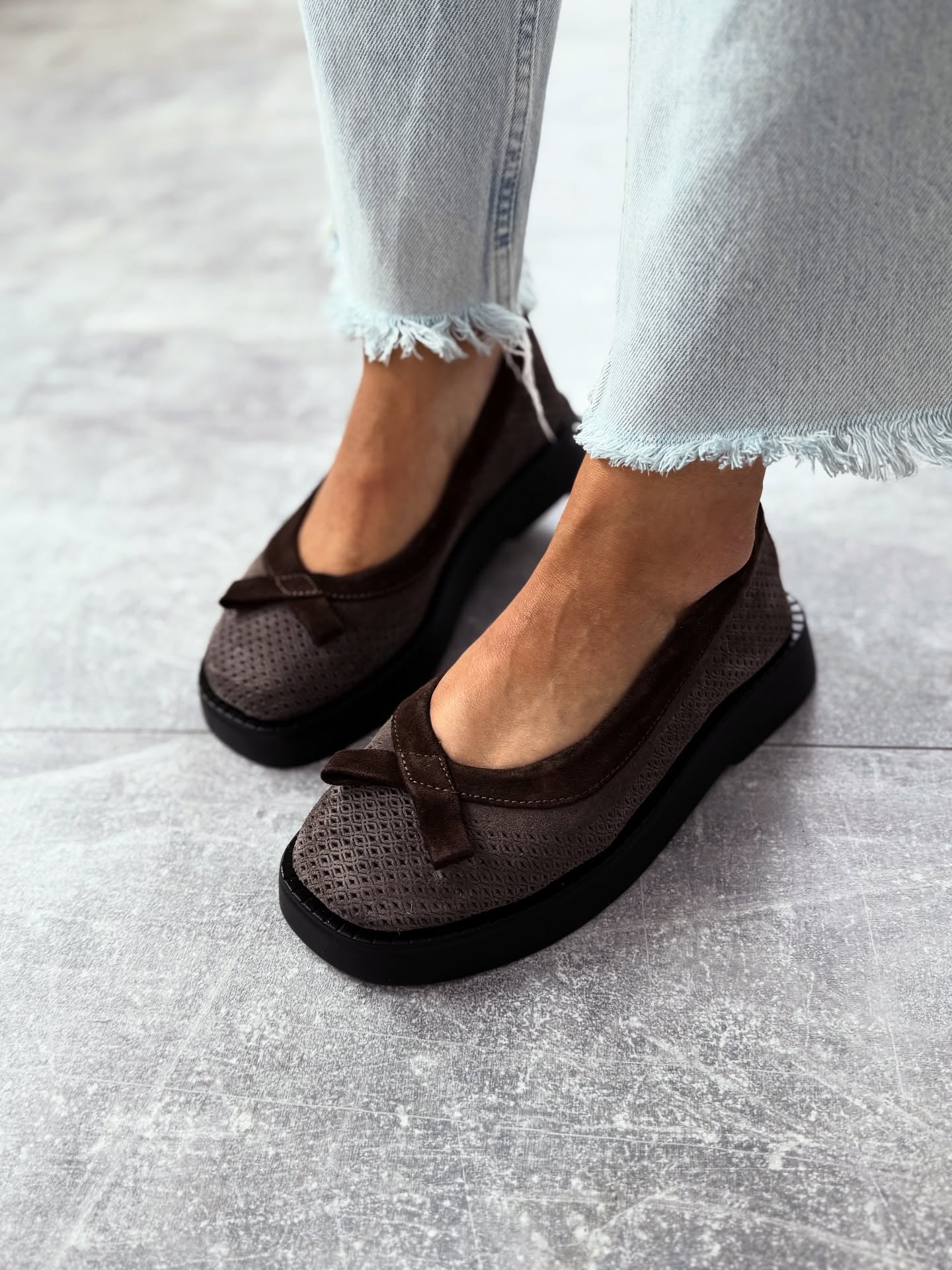 Mesh Platform Loafers With Bow Accent