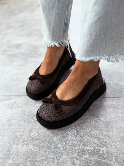 Mesh Platform Loafers With Bow Accent