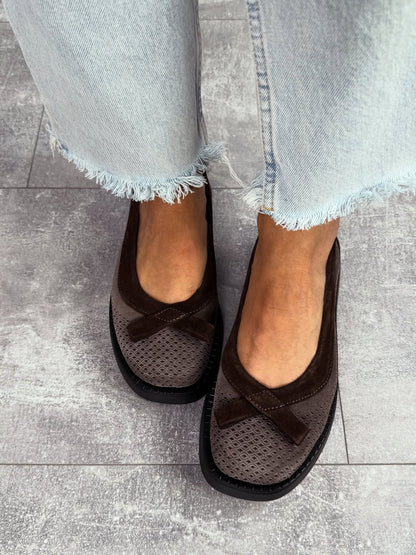 Mesh Platform Loafers With Bow Accent