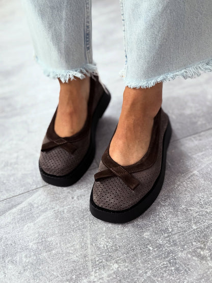Mesh Platform Loafers With Bow Accent