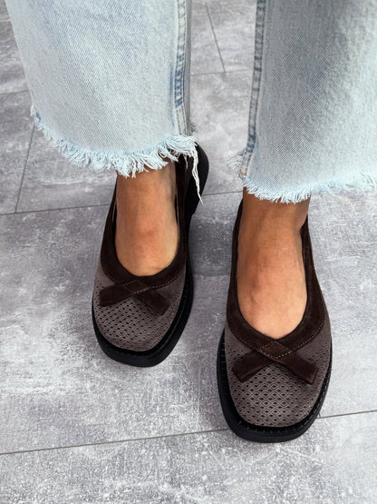 Mesh Platform Loafers With Bow Accent