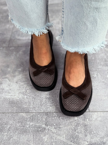Mesh Platform Loafers With Bow Accent