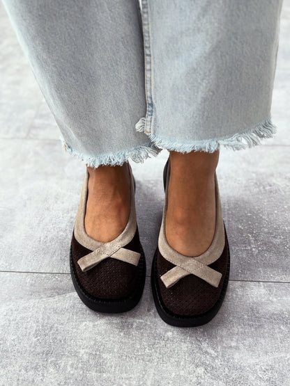 Mesh Platform Loafers With Bow Accent