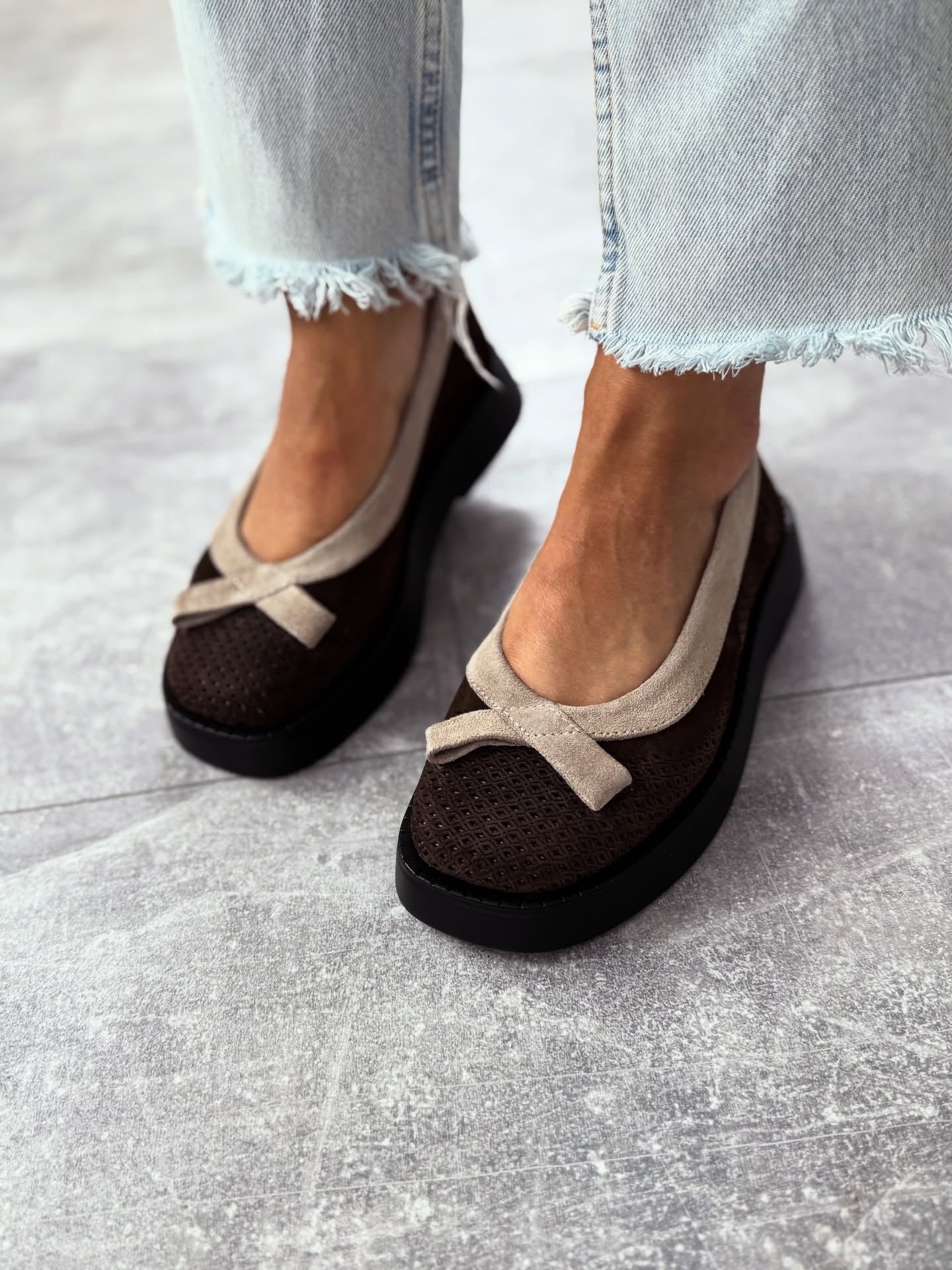 Mesh Platform Loafers With Bow Accent