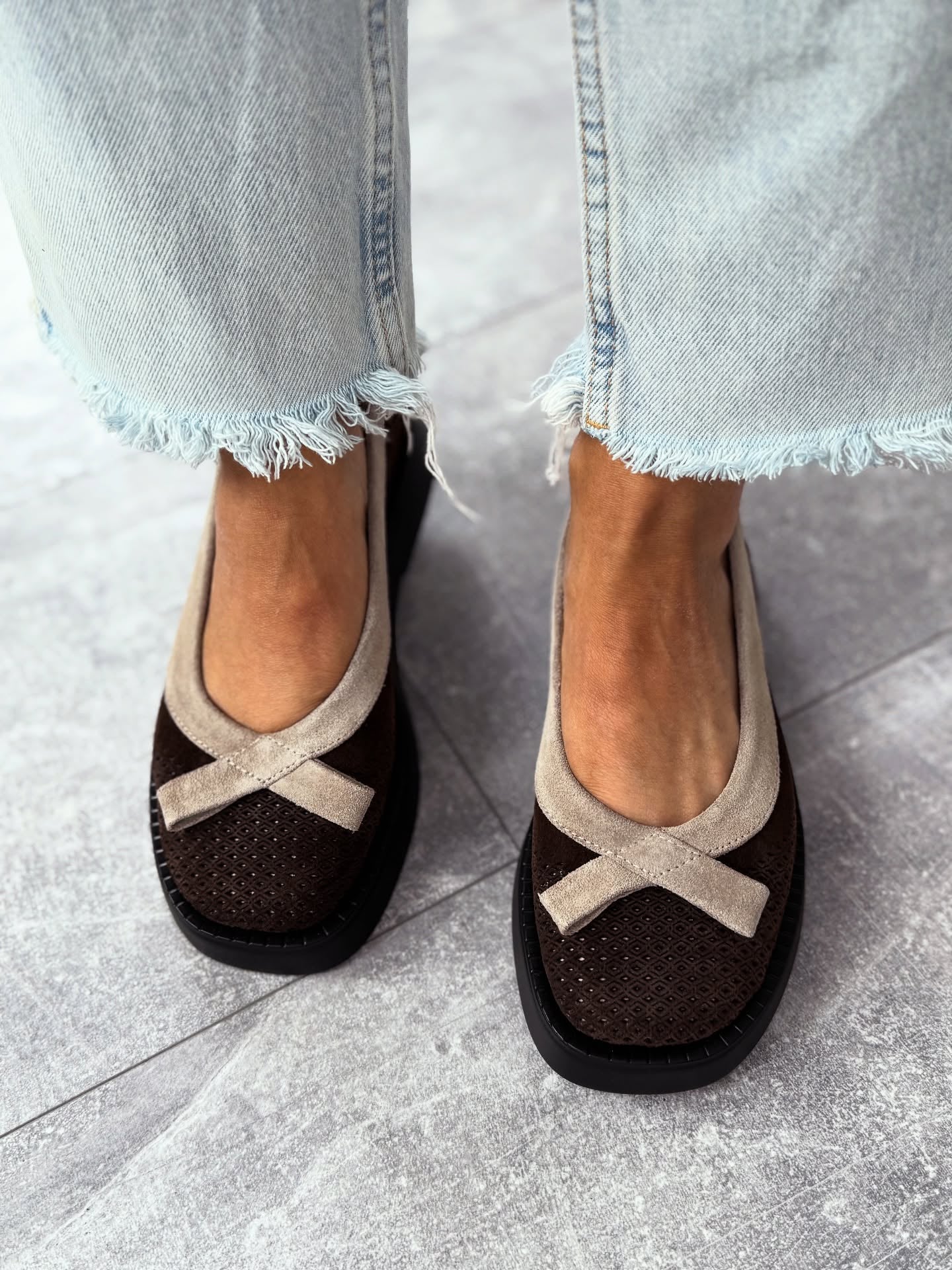 Mesh Platform Loafers With Bow Accent
