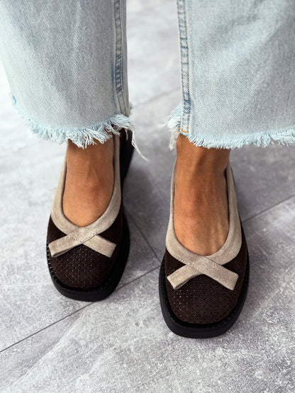 Mesh Platform Loafers With Bow Accent