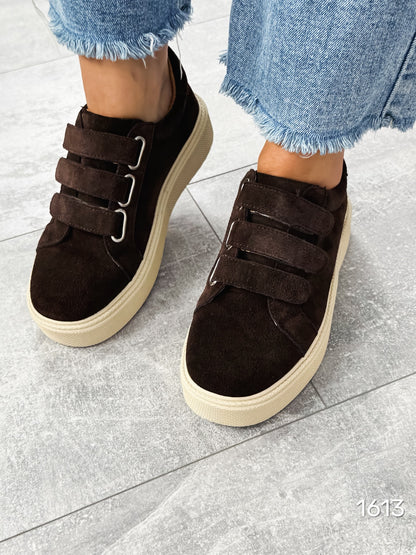Suede Platform Sneakers With Velcro Straps