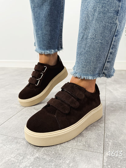 Suede Platform Sneakers With Velcro Straps