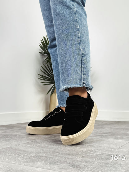 Suede Platform Sneakers With Velcro Straps