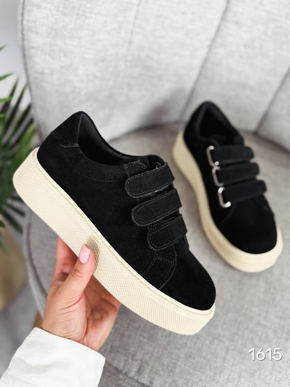 Suede Platform Sneakers With Velcro Straps