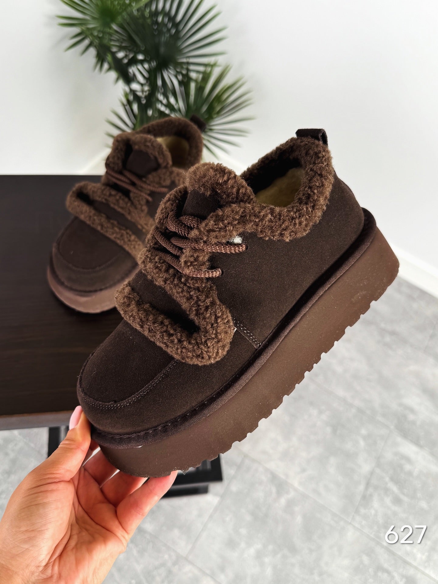 Chocolate Brown Fur-Laced Platform Shoes