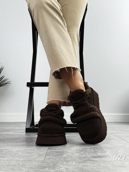Chocolate Brown Fur-Laced Platform Shoes