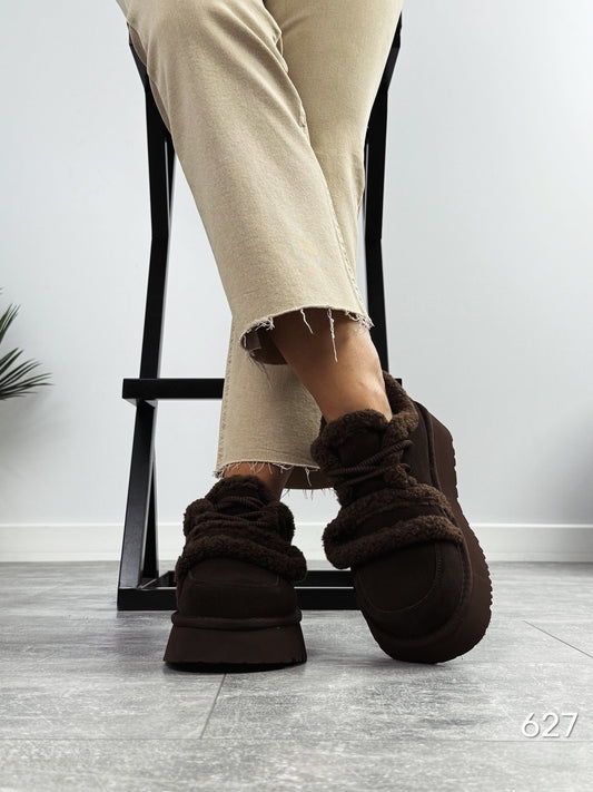 Chocolate Brown Fur-Laced Platform Shoes
