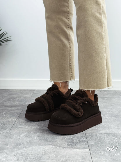 Chocolate Brown Fur-Laced Platform Shoes